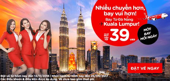 Khuyến mãi Đà Nẵng-Kuala Lumpur mở bán đến 13/11/2016