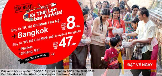 Đi Thái Lan bay AirAsia cùng nhiều chuyến bay giá rẻ