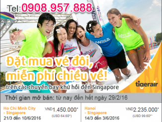Tigerair khuyến mãi vé 0 đồng cho nhiều chuyến bay khứ hồi đến Singapore