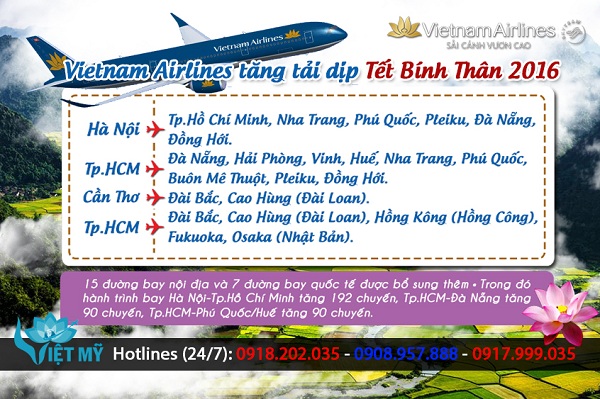 Thông tin Vietnam Airlines mở bán vé máy bay Tết 2016 Đợt 3