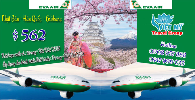 Eva Air khuyến mãi Hà Nội đi Nhật Bản, Hàn Quốc và Brisbane